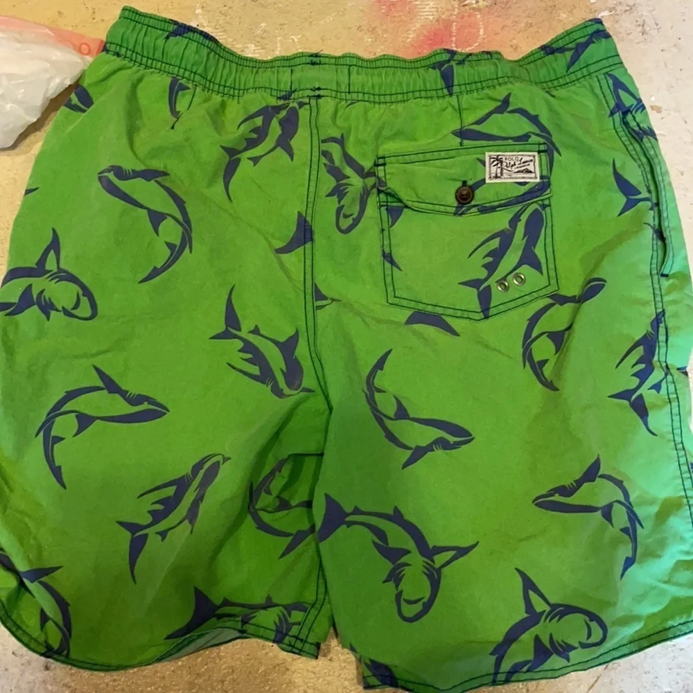 Polo Ralph Lauren Green shark swim trunks pockets